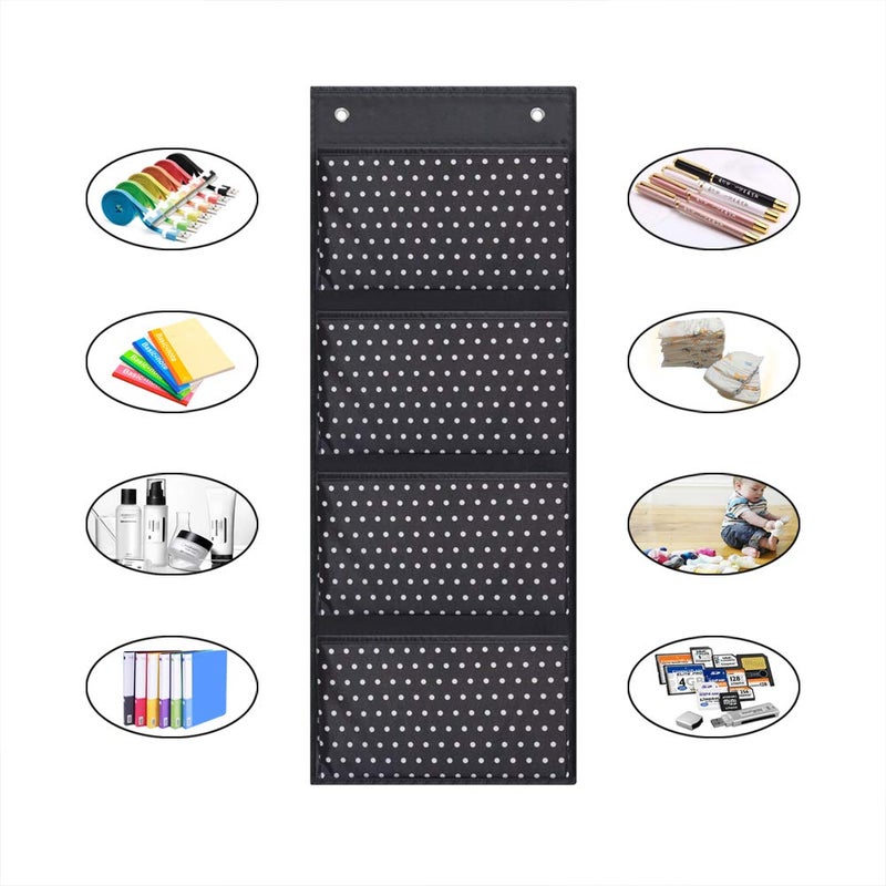 Eamay 4 Pocket White Dots Wall Mount/Over Door File Hanging Storage Organizer - Office Supplies, School, Classroom, Office or Home Use - Image 5